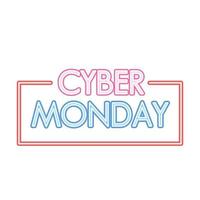 Cyber Monday letras en fuente de neón sobre un fondo blanco. vector