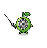 lime earth cartoon as fencer mascot vector