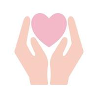 Heart between hands flat style icon vector design