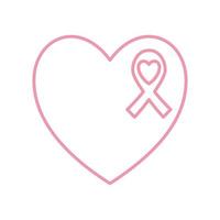 cinta de cáncer de mama en diseño de vector de icono de estilo de línea de corazón