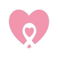 Cinta de cáncer de mama en diseño de vector de icono de estilo plano de corazón