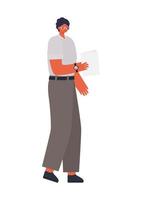 man with black hair, whithe shirt and one paper vector