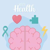 mental health with brain and set icons vector design