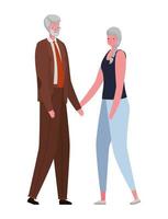 Senior woman and man cartoons holding hands vector design