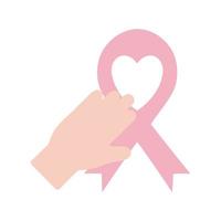 Mano con diseño de vector de icono de estilo plano de cinta de cáncer de mama