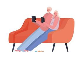 Man and woman with tablet on couch working vector design