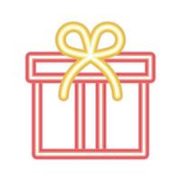 icono de caja de regalo de color rojo en estilo neón vector