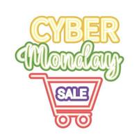 cyber monday sale lettering with a shopping car vector