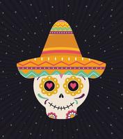 mexican skull head with hat vector design