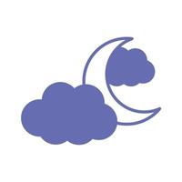 Luna con nubes línea y diseño de vector de icono de estilo de relleno