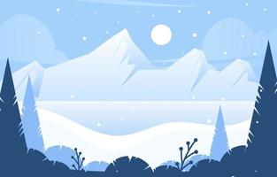 Flat Mountain and Lake Winter Scenery vector