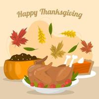 Flat Thanksgiving Dinner vector