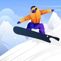 hombre jugar snowboard en invierno vector