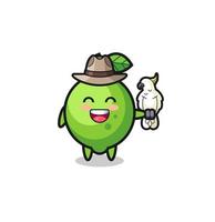 lime zookeeper mascot with a parrot vector