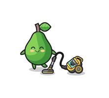 cute avocado holding vacuum cleaner illustration vector