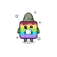 cute cartoon rainbow cake with shivering expression vector