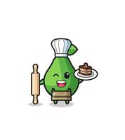 avocado as pastry chef mascot hold rolling pin vector