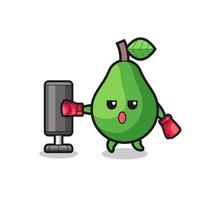 avocado boxer cartoon doing training with punching bag vector