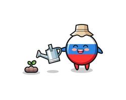 cute russia flag is watering plant seeds vector