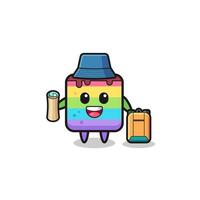 rainbow cake mascot character as hiker vector