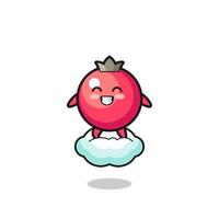 cute cranberry illustration riding a floating cloud vector