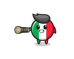 italy flag mascot holding flashlight vector