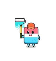 the eraser painter mascot with a paint roller vector