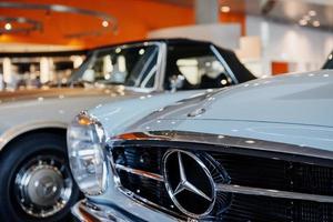 STUTTGART, GERMANY - OCTOBER 16, 2018 Mercedes Museum. Focused photo. Nice looking old retro cars at the auto show