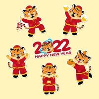 conjunto de lindos personajes de tigre en año nuevo chino