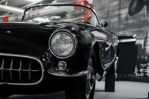SINSHEIM, GERMANY - OCTOBER 16, 2018 Technik Museum. Front headlights of the black luxury vintage car photo