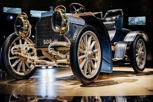 STUTTGART, GERMANY - OCTOBER 16, 2018 Mercedes Museum. Full view. Old historical vehicle on a stand at exhibition