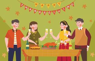 Dinner with Friends in Thanksgiving Celebration vector