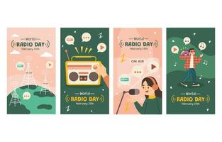 conjunto de publicaciones de historias en redes sociales del día mundial de la radio vector