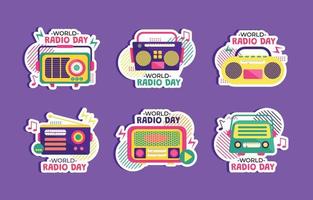 World Radio Day Sticker Set vector