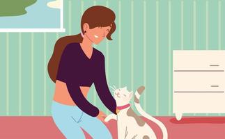 woman caressing her cat vector