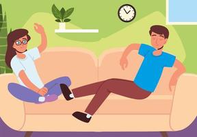 couple relaxing on couch vector