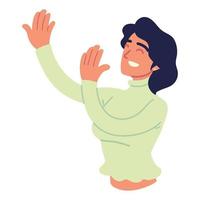 woman smiling raised hands vector