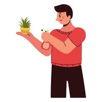 man sprays a houseplant vector