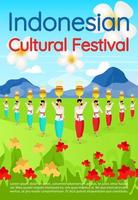 Indonesian cultural festival brochure template. Travel to Asia. Flyer, booklet, leaflet concept with flat illustrations. Vector page cartoon layout for magazine. advertising invitation with text space