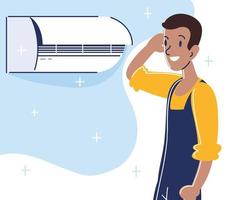 man technician fixing air conditioner vector