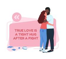 Couple making up vector quote box with flat character