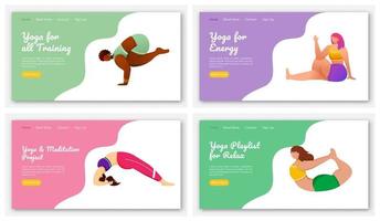 yoga plantea conjunto de plantillas vectoriales de página de destino. ejercicios de meditación. estilo de vida saludable. idea de interfaz de sitio web bodypositive con ilustraciones planas. diseño de página de inicio, banner web, concepto de dibujos animados de página web vector