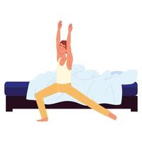 man wake up and doing exercise vector