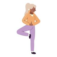 old woman doing yoga vector