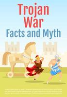 Trojan war facts and myths brochure template. Battle scene with gladiators. Flyer, booklet, leaflet concept with flat illustration. Vector page cartoon layout for magazine. Invitation with text space