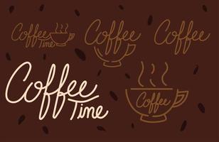 conjunto de café de texto diferente vector