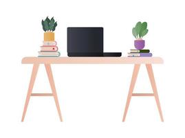 office desk with laptop and books vector design