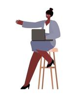 seated black woman with laptop on chair working vector design