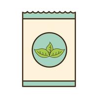tea infusion bag with leaves line and fill style icon vector design