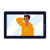 man talking from screen of device vector